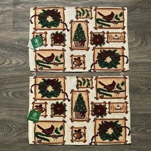 NEW 2 Christmas House Cardinal Tree Wreath Cloth Red Bird Holiday Placemats